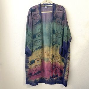 Citron Kimono Wrap Cardigan Womens L/XL 100% Silk Long Line Duster